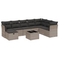 8-delige Loungeset met kussens poly rattan grijs - thumbnail