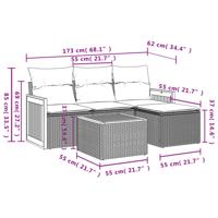 5-delige Loungeset met kussens poly rattan zwart - thumbnail