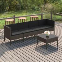 5-delige Loungeset met kussens poly rattan grijs - thumbnail