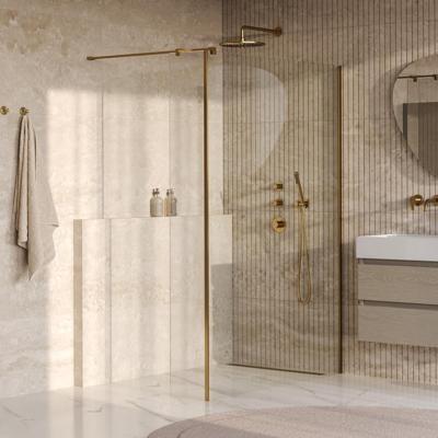 BRAUER Oblivion inloopdouche helder glas 140x200 met zijwand 30 incl. glascoating PVD goud geborsteld BRAUER Oblivion inloopdouche helder glas 140x200 met zijwand 30 incl. glascoating PVD goud geborsteld