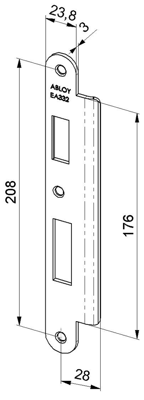 ABLOY EA332 Abloy sluitplaat met verlengde lip | 232x40.2x3mm | voor Abloy sloten DR 1/3. - 10031035 ABLOY EA332 Abloy sluitplaat met verlengde lip | 232x40.2x3mm | voor Abloy sloten DR 1/3. - 10031035
