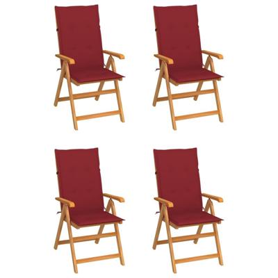 Tuinstoelen 4 st met wijnrode kussens massief teakhout