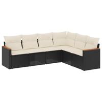 6-delige Loungeset met kussens poly rattan zwart - thumbnail
