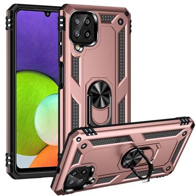 Voor Samsung Galaxy A22 4G Schokbestendige TPU + PC-beschermhoes met 360 graden roterende houder (ROSE GOUD)
