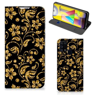 Samsung Galaxy M31 Smart Cover Gouden Bloemen