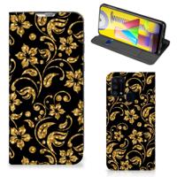 Samsung Galaxy M31 Smart Cover Gouden Bloemen - thumbnail