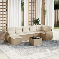 7-delige Loungeset met kussens poly rattan beige - thumbnail