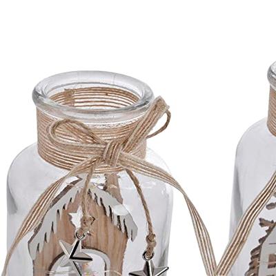 Verlichte decoratie DKD Home Decor Kerstmis Natuurlijk Huis (2 Stuks) (9 x 9 x 17 cm)