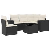 6-delige Loungeset met kussens poly rattan zwart - thumbnail