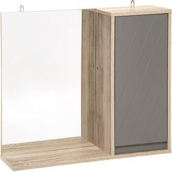 Badkamer kastje - Muurkastje - Kastje met spiegel - 2 Schapjes - Naturel - Houtlook - Grijs - 57x14,5x49cm Badkamer kastje - Muurkastje - Kastje met spiegel - 2 Schapjes - Naturel - Houtlook - Grijs - 57x14,5x49cm