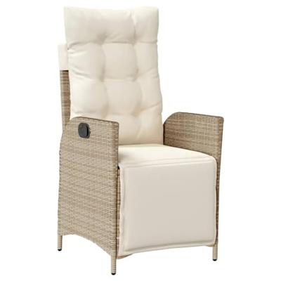 Tuinstoel verstelbaar met voetensteun poly rattan beige - thumbnail