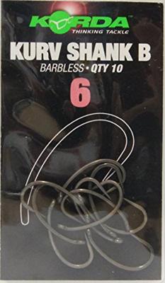 Korda Kurv Shank Barbless Haak Size 6, 10 st