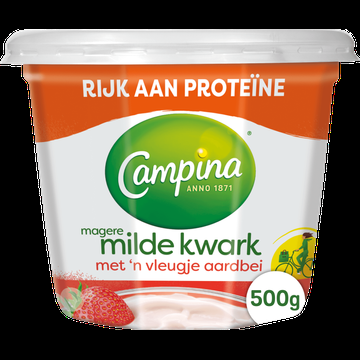 Campina Magere Milde Kwark met &apos;n Vleugje Aardbei 500 g bij Jumbo