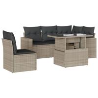 6-delige Loungeset met kussens poly rattan lichtgrijs - thumbnail