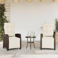 Tuinstoelen 2 st verstelbaar met voetensteun poly rattan bruin - thumbnail