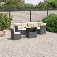 7-delige Loungeset met kussens poly rattan zwart - thumbnail
