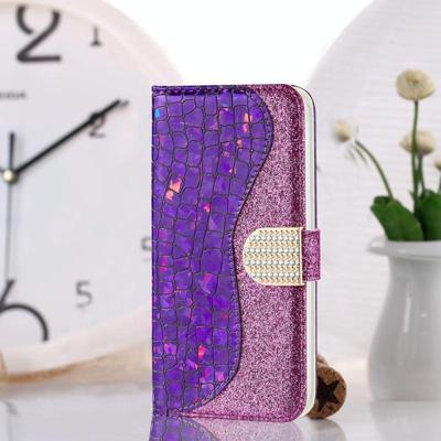 Voor Samsung Galaxy A32 4G Laser Glitter Poeder Matching Crocodile Texture Horizontale Flip Lederen Hoesje met Kaart Slots &Holder &Wallet (Paars)