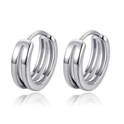 Heren Oorbellen dubbele Ring Zilver Heren Oorbellen dubbele Ring Zilver