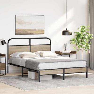 Bedframe zonder matras bewerkt hout gerookt eiken 120x200 cm