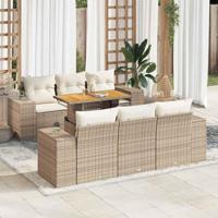 7-delige Loungeset met kussens poly rattan beige - thumbnail