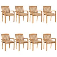 Tuinstoelen stapelbaar 8 st met kussens massief teakhout - thumbnail