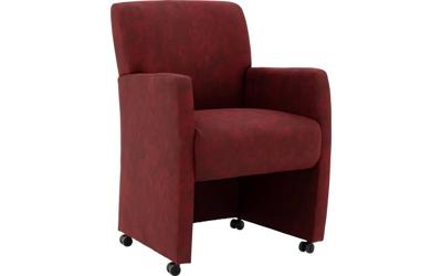 Goossens Eetkamerstoel Alex rood microvezel met armleuning en met wielen, stijlvol landelijk
