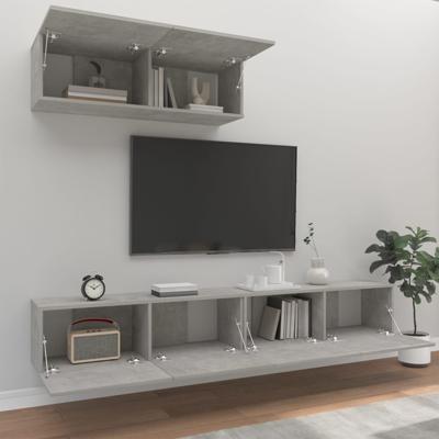 3-delige Tv-meubelset bewerkt hout betongrijs - thumbnail