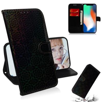 Voor iPhone X/XS effen kleur kleurrijke magnetische Buckle horizontale Flip PU lederen draagtas met houder & kaartsleuven & portemonnee & Lanyard (zwa