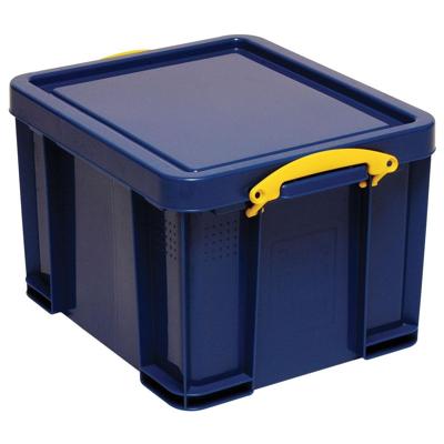 Really Useful Box opbergdoos 35 liter, donkerblauw met gele handvaten Really Useful Box opbergdoos 35 liter, donkerblauw met gele handvaten