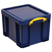 Really Useful Box opbergdoos 35 liter, donkerblauw met gele handvaten - thumbnail