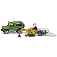 Bruder Landrover + Aanhanger met Graafmachine - thumbnail