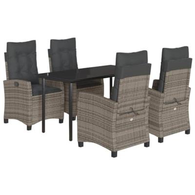 5-delige Tuinset met kussens poly rattan grijs