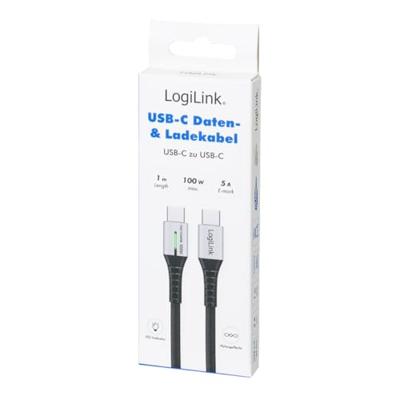LogiLink CU0422 USB-C-kabel USB 2.0 USB-C stekker 1.00 m Zwart Met LED, Stekker past op beide manieren
