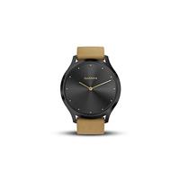 Garmin vívomove HR, Hybrid Smartwatch for Men and Women, Black with Tan Suede Band - thumbnail