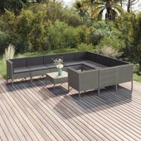 11-delige Loungeset met kussens poly rattan grijs - thumbnail