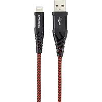 TOOLCRAFT TO-6899490 USB-kabel USB 2.0 USB-A stekker, Apple Lightning stekker 1.00 m Zwart-rood Extreem robuust gevlochten bescherming - thumbnail