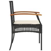 Tuinstoelen 4 st met kussens poly rattan en acaciahout zwart - thumbnail