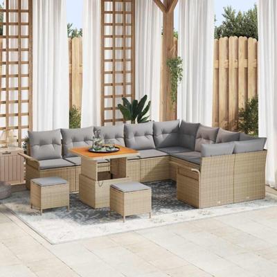 Tuinbankenset met kussen 12 pcs Beige poly rattan