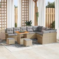 Tuinbankenset met kussen 12 pcs Beige poly rattan - thumbnail