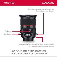 Samyang 24/3,5 lens DSLR T/S Nikon F handmatige focus tilt and shift fotolens groothoeklens zwart - thumbnail