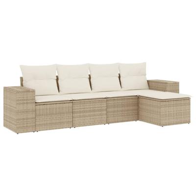 5-delige Loungeset met kussens poly rattan beige - thumbnail