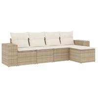 5-delige Loungeset met kussens poly rattan beige - thumbnail