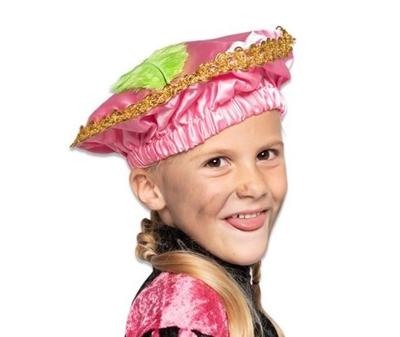 Pietbaret satijn roze met veer