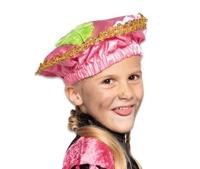 Pietbaret satijn roze met veer - thumbnail