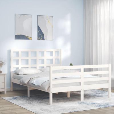 Bedframe met hoofdbord massief hout wit