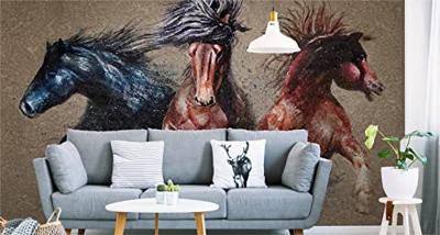 Fotobehang - Drie galopperende Paarden, 11 maten, Prachtige tekening, inclusief behanglijm
