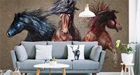 Fotobehang - Drie galopperende Paarden, 11 maten, Prachtige tekening, inclusief behanglijm - thumbnail