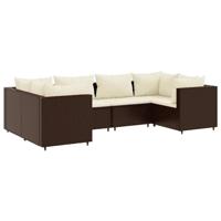 6-delige Loungeset met kussens poly rattan bruin - thumbnail