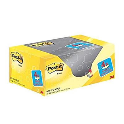 Post-it Notes, ft 38 x 51 mm, geel, blok van 100 vel, pak van 16 + 4 gratis