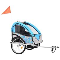 VidaXL Fietstrailer en kinderwagen 2-in-1 blauw en grijs - thumbnail